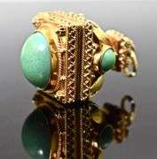 Gorgeous Heavy 18K Yellow Gold Turquoise Fob/Pendant