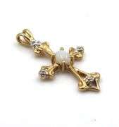 14kt Yellow gold opal cross pendant