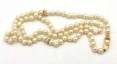 Gold bead and 8mm pearl endless necklace in yellow gold