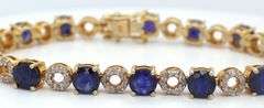 Adorable 18.00CTW Round Faceted Blue Sapphire & Diamond Bracelet in 14K Yellow Gold Over Sterling Si