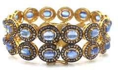 Fabulous 24.00CTW  Oval Cabochon-Cut Kyanite & 8.5CTW Diamond Bracelet in 14K Yellow Gold Over Sterl