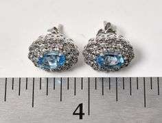 Blue Topaz and CZ Gemstone Stud Earrings in Sterling Silver