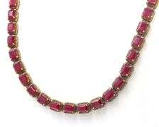 Amazing 40.00CTW Emerald-Cut Ruby & 3.50CTW Diamond Necklace in 14K Yellow Gold Over Sterling Silver