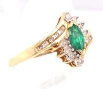 Nice 14K YG Marquise Emerald & Diamond Ring