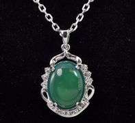 Adorable 12.30CTS Oval Shaped Cabochon-Cut Emerald & Sapphire Gemstone Pendant Necklace in Sterling