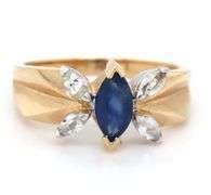 14kt Yellow gold marquise blue sapphire and white sapphire cocktail ring