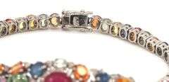 Darling Brand New European 19.09CTW Multi Colored Sapphires & Diamond Bracelet in 14K White Gold Ove