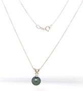 18kt White gold 8mm grey pearl and diamond pendant on chain