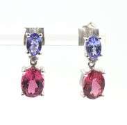 14kt White gold 1ctw tanzanite and pink tourmaline dangle earrings