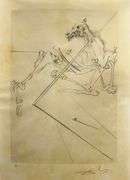 Rare Salvador Dali Pencil Signed Etching on Parchment Paper from 'Roi je t'attends à Babylone' suite