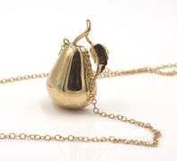 14kt Yellow gold diamond pear fruit pendant on chain