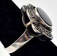 Onyx and Marcasite Ring in Sterling Silver
