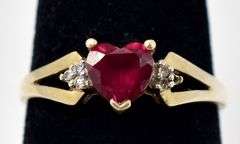 Loving 10K Yellow Gold Red Garnet and Diamond Ring