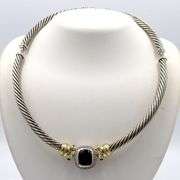 David YUrman Albion cable two tone black onyx and diamond choket necklace in 925 sterling silver