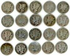20 Different Mercury Silver Dimes: 1917-1945-S