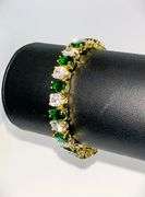 18 Kt White Gold Plated Huge 32.5 Ctw Lab Simulated Diamond and Green Emerald Tennis Bracelet