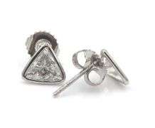 14kt White gold 0.98ctw Trillion cut bezel diamond stud earrings