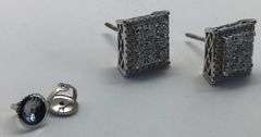 14K White Gold Round Brilliant Cut Diamond Cluster Earring