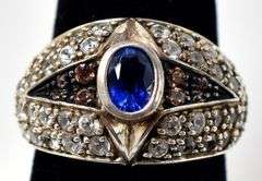 Blue Sapphire Ring with Colored Accents in Sterling Silver
