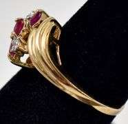 Sparkling 10K Yellow Gold Ruby Gemstone and Diamond Ring