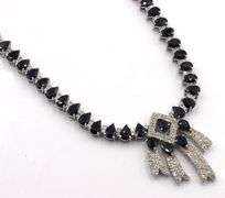 Stunning 37.00 Pear Shaped Faceted Blue Sapphire & 6.05 Diamond Necklace in 14K White Gold Over Ster