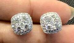 14K White Gold Round Brilliant Cut Diamond Cluster Earring