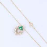 14kt Yellow Gold Emerald and Diamond Heart Shaped Pendant on Chain