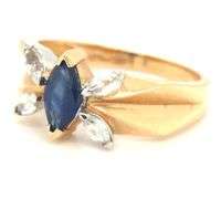 14kt Yellow gold marquise blue sapphire and white sapphire cocktail ring