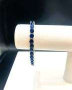 8 Kt White Gold Plated Lab Simulated 16.5 Cttw Midnight Blue Sapphire Tennis Bracelet
