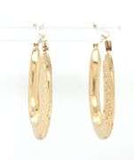 14kt Yellow gold Engraved oval hoops