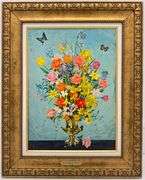 Exclusive Jacques Genevraie-Thiebsart Original Oil Flowers Framed