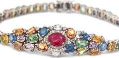 Darling Brand New European 19.09CTW Multi Colored Sapphires & Diamond Bracelet in 14K White Gold Ove