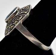 Blue Topaz and Marcasite Ring in Sterling Silver