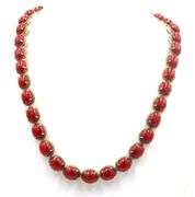 Fantastique 42.50CTW Oval Cabochon-Cut Corals & 3.75CTW Diamond Necklace in 14K Yellow Gold Over Ste