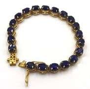 Fabulous 19.30CTW Oval Shaped Faceted Blue Sapphire & 1.40CTW Diamond Tennis Bracelet in 14K Yellow 