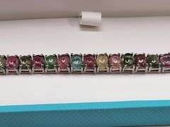 Elegant 87.5ct cabochan Natural polychromatic sapphire  Bracelet in Sterling Silver – Size 7