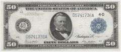 Nearly new AU 1914 Series $50 Federal Reserve Note (4-D), Fr-1039B