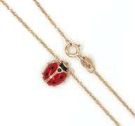 14kt Yellow gold Enamel lady bug pendant on chain