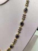 18" Necklace with 18 Natural Sapphire, Diamond Accents in Sterling Silver