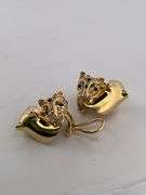 CERTIFIED BRAND NEW 18K GOLD DIAMOND SAPPHIRE AND EMERALD CARTIER INSPIRED LEOPARD EARRINGS