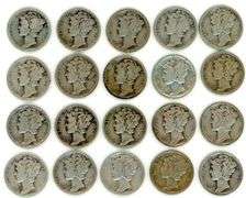 20 Different Mercury Silver Dimes: 1917-S – 1942-D