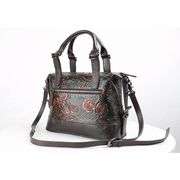 Vintage Embossed Rose Leather Satchel