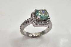 14 Kt White Gold Plated Sparkling 2.5 Ct White Ice Green Lab Simulated Diamond Ring