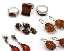Group lot of vintage 925 sterling silver amber jewelry