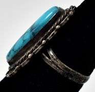 Turquoise Ring with Ornamental Housing in Sterling Silver