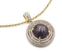 Stunning Massive 25.58CTS Round Cabochon-Cut Star Ruby & 3.40CTW White Sapphire Pendant on Adjustabl