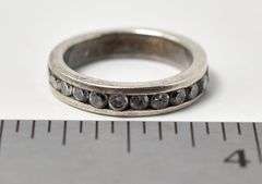 Dainty Band Ring with Inlaid CZ Gemstones in Sterling Silver