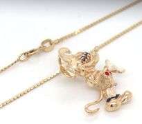 14kt Yellow gold Disney Mickey Mouse sapphire eyes pendant on chain
