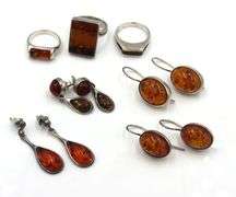 Group lot of vintage 925 sterling silver amber jewelry