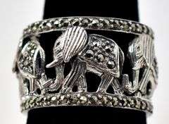 Marcasite Elephant Motif Ring in Sterling Silver